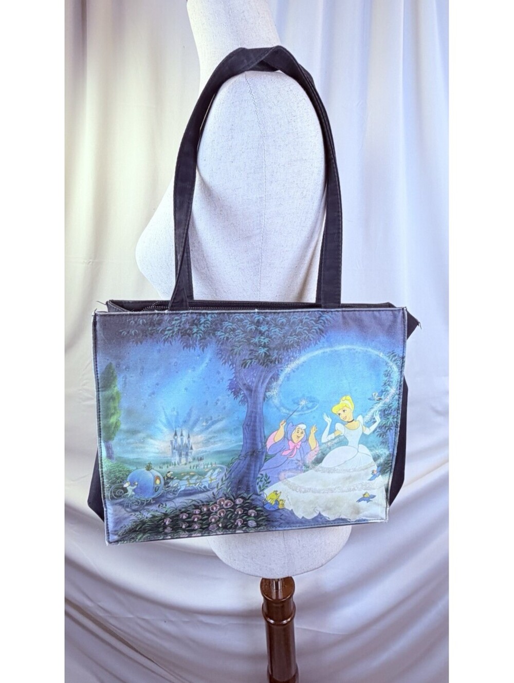 Disney Cinderella Black Handbag Purse Black Glitter Princess 9x4x11